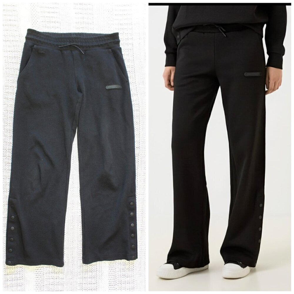 Lacoste Black Women's sweatpants Size 38 Drawcord Pockets Relax Fit Snap buttons